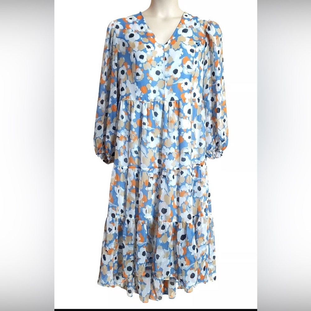 Blue Pleated Sundress with Bishop Sleeves